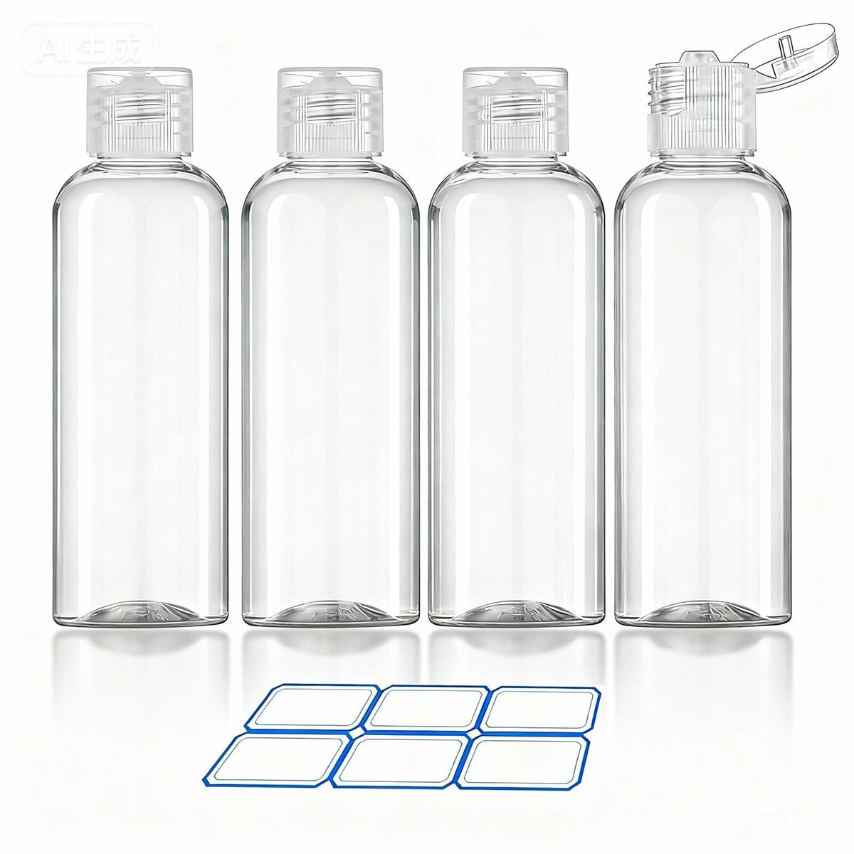 DTDNZKN 4er-Pack 3,4 oz (100 ml) TSA-geprüfte Reiseflaschen für Toilettenartikel, auslaufsichere Plastik-Reiseaccessoires mit Etiketten