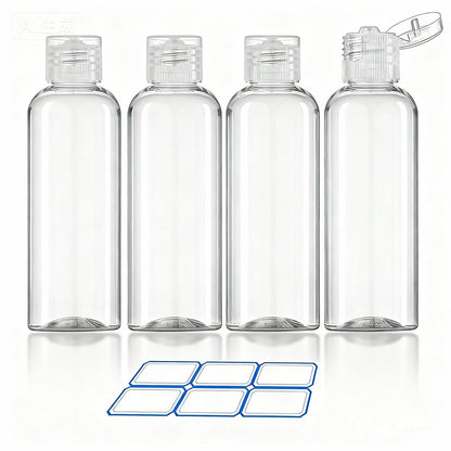 DTDNZKN 4er-Pack 3,4 oz (100 ml) TSA-geprüfte Reiseflaschen für Toilettenartikel, auslaufsichere Plastik-Reiseaccessoires mit Etiketten