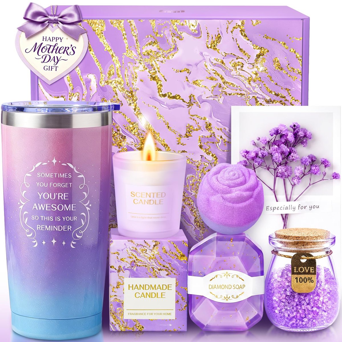 Geschenke für Frauen zum Geburtstag, Muttertag – Verwöhn-Set für Mama, Ehefrau, Freundin, Lehrerin, Krankenschwester, Kollegin – Lila