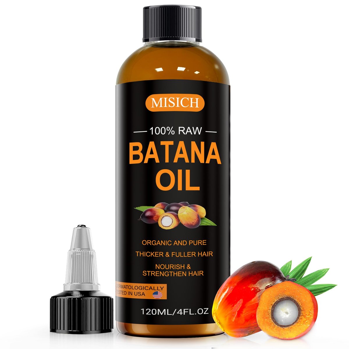 MISICH Rohes Batana-Öl, 100 % natürliches Bio-Haarwuchsöl für Männer & Frauen, aus Honduras, rein, unraffiniert, fördert die Dicke, beugt Haarausfall vor, 118 ml