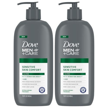 Dove Men+Care Hand & Body Lotion, Sensitive Skin, mit Sheabutter & Aloe Vera, 2er Pack (2 x 400 ml)