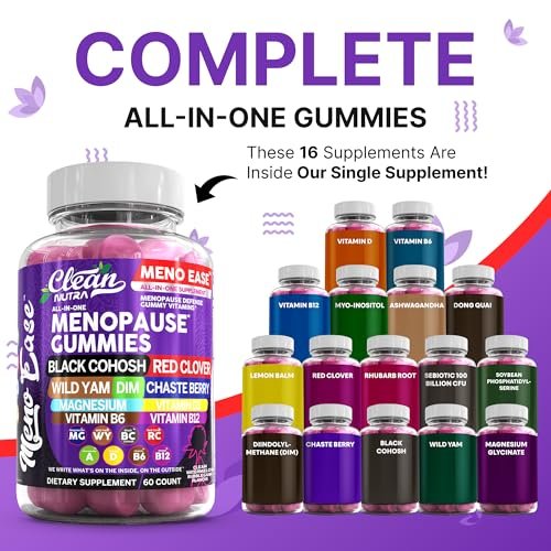 Clean Nutraceuticals Menopause Gummies – Hormonbalance, Nachtliche Erleichterung & Stimmungsunterstützung mit Traubensilberkerze, DIM, Wild Yam, Magnesium, Rotklee, Vitamin D3, B6, B12 (60 Gummies)