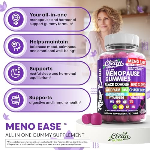 Clean Nutraceuticals Menopause Gummies – Hormonbalance, Nachtliche Erleichterung & Stimmungsunterstützung mit Traubensilberkerze, DIM, Wild Yam, Magnesium, Rotklee, Vitamin D3, B6, B12 (60 Gummies)