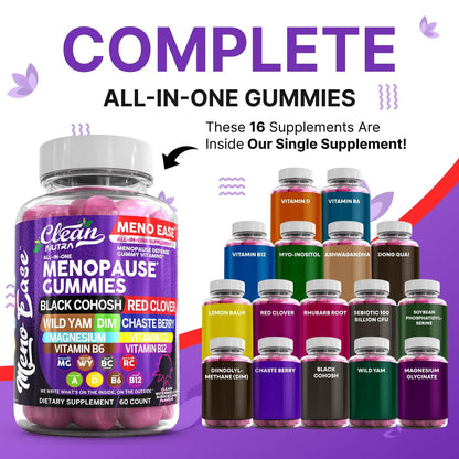 Clean Nutraceuticals Menopause Gummies – Hormonbalance, Nachtliche Erleichterung & Stimmungsunterstützung mit Traubensilberkerze, DIM, Wild Yam, Magnesium, Rotklee, Vitamin D3, B6, B12 (60 Gummies)