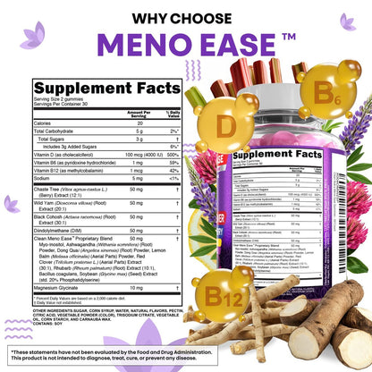 Clean Nutraceuticals Menopause Gummies – Hormonbalance, Nachtliche Erleichterung & Stimmungsunterstützung mit Traubensilberkerze, DIM, Wild Yam, Magnesium, Rotklee, Vitamin D3, B6, B12 (60 Gummies)