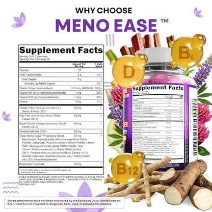 Clean Nutraceuticals Menopause Gummies – Hormonbalance, Nachtliche Erleichterung & Stimmungsunterstützung mit Traubensilberkerze, DIM, Wild Yam, Magnesium, Rotklee, Vitamin D3, B6, B12 (60 Gummies)