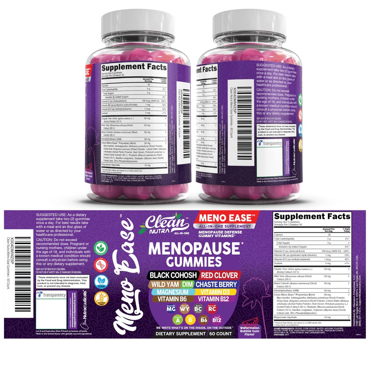 Clean Nutraceuticals Menopause Gummies – Hormonbalance, Nachtliche Erleichterung & Stimmungsunterstützung mit Traubensilberkerze, DIM, Wild Yam, Magnesium, Rotklee, Vitamin D3, B6, B12 (60 Gummies)