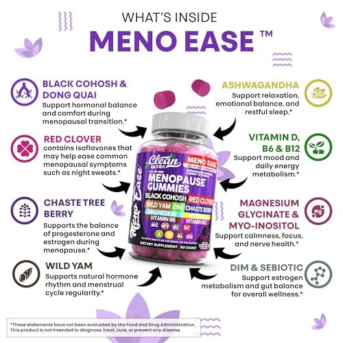 Clean Nutraceuticals Menopause Gummies – Hormonbalance, Nachtliche Erleichterung & Stimmungsunterstützung mit Traubensilberkerze, DIM, Wild Yam, Magnesium, Rotklee, Vitamin D3, B6, B12 (60 Gummies)