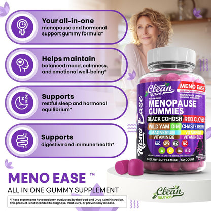 Clean Nutraceuticals Menopause Gummies – Hormonbalance, Nachtliche Erleichterung & Stimmungsunterstützung mit Traubensilberkerze, DIM, Wild Yam, Magnesium, Rotklee, Vitamin D3, B6, B12 (60 Gummies)