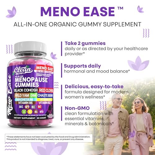 Clean Nutraceuticals Menopause Gummies – Hormonbalance, Nachtliche Erleichterung & Stimmungsunterstützung mit Traubensilberkerze, DIM, Wild Yam, Magnesium, Rotklee, Vitamin D3, B6, B12 (60 Gummies)