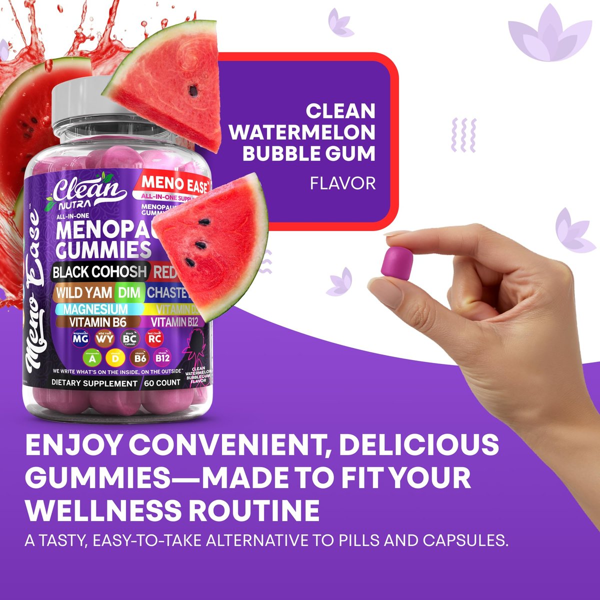 Clean Nutraceuticals Menopause Gummies – Hormonbalance, Nachtliche Erleichterung & Stimmungsunterstützung mit Traubensilberkerze, DIM, Wild Yam, Magnesium, Rotklee, Vitamin D3, B6, B12 (60 Gummies)