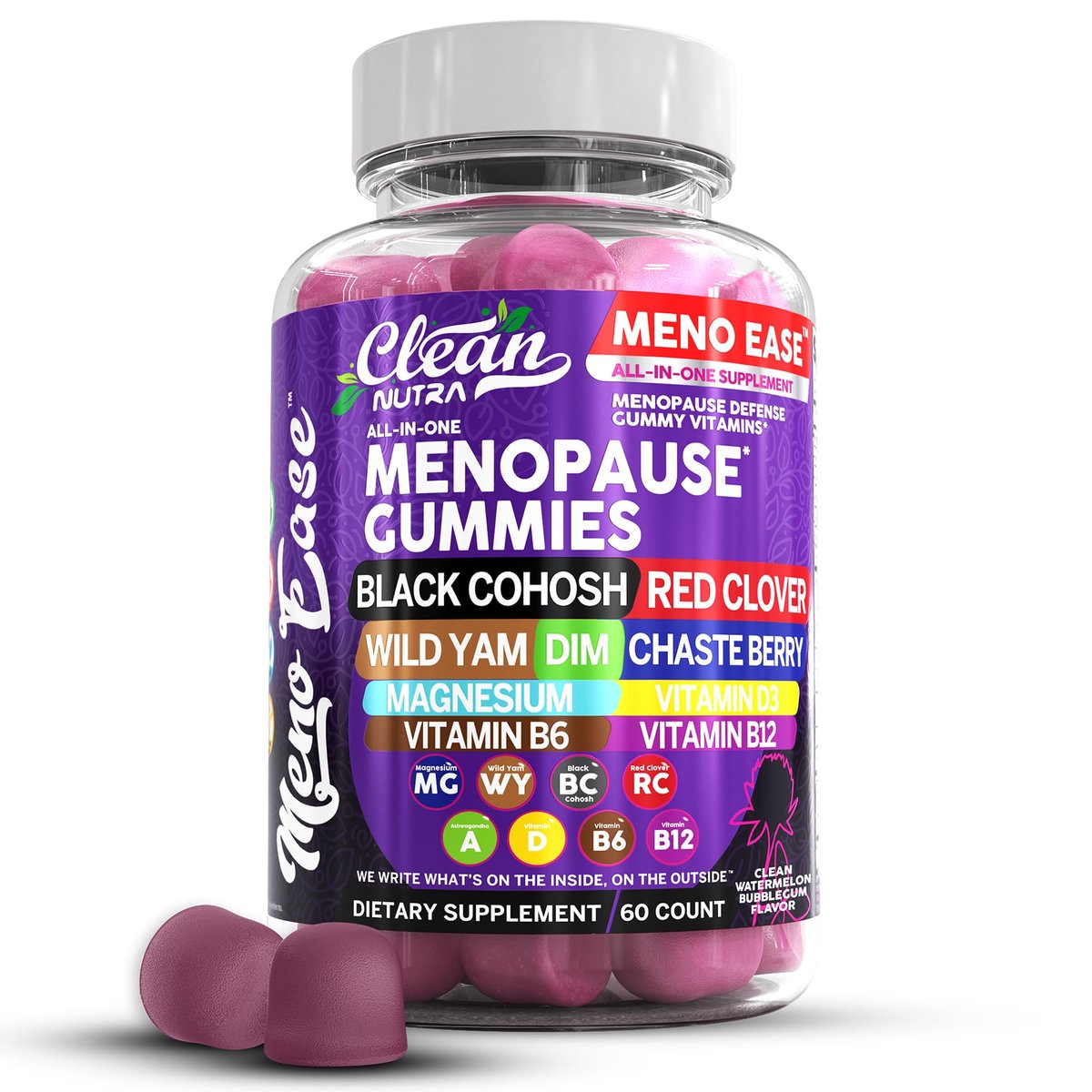 Clean Nutraceuticals Menopause Gummies – Hormonbalance, Nachtliche Erleichterung & Stimmungsunterstützung mit Traubensilberkerze, DIM, Wild Yam, Magnesium, Rotklee, Vitamin D3, B6, B12 (60 Gummies)
