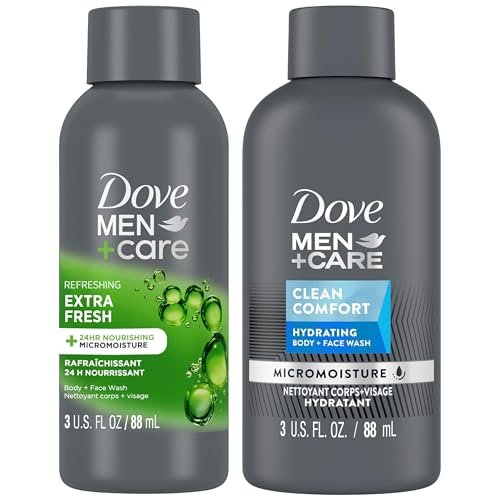 Dove Men+Care Körper- und Gesichtsreiniger Sortiment 2er-Pack – Extra Fresh + Clean Comfort, Reisegröße, 3 oz je