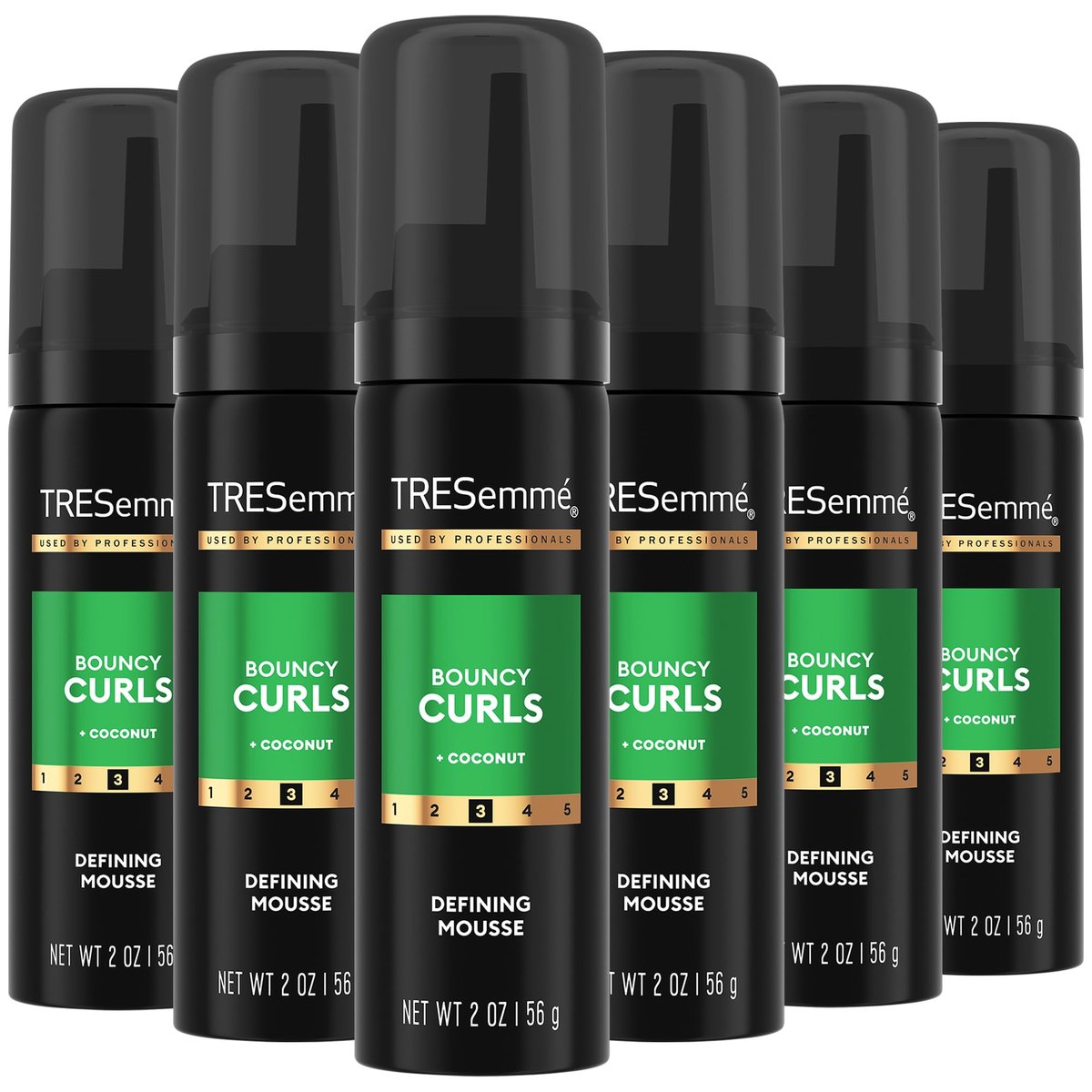 TRESemmé Defining Haar Mousse für lockiges Haar, 6er-Pack Reisegröße – 24h Frizz-Kontrolle mit Kokosöl, 2 Oz