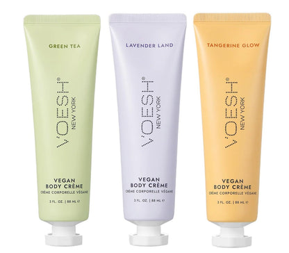 VOESH Vegan Body Creme Trio - Feuchtigkeitsspendendes Hautpflege-Set mit Avocadoöl, Bio-Olivenöl & natürlichen Extrakten - Koreanische K-Beauty (Grüner Tee, Lavendel, Mandarine) - 9 Unzen