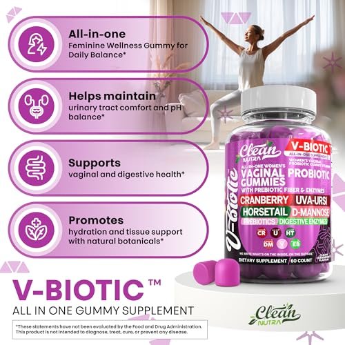 Clean Nutra Vbiotic Gummies – Cranberry, Schachtelhalm, D-Mannose, UVA-Ursi, probiotischer Komplex, Enzymkomplex, 60 Stück (2er-Pack)