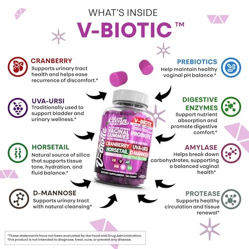 Clean Nutra Vbiotic Gummies – Cranberry, Schachtelhalm, D-Mannose, UVA-Ursi, probiotischer Komplex, Enzymkomplex, 60 Stück (2er-Pack)