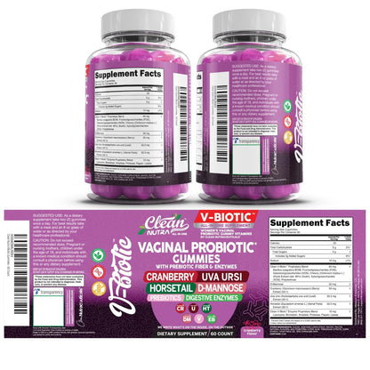 Clean Nutra Vbiotic Gummies – Cranberry, Schachtelhalm, D-Mannose, UVA-Ursi, probiotischer Komplex, Enzymkomplex, 60 Stück (2er-Pack)