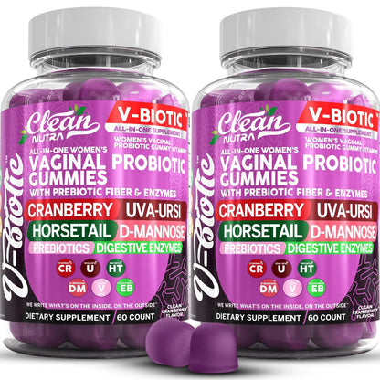 Clean Nutra Vbiotic Gummies – Cranberry, Schachtelhalm, D-Mannose, UVA-Ursi, probiotischer Komplex, Enzymkomplex, 60 Stück (2er-Pack)