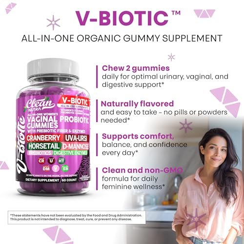 Clean Nutra Vbiotic Gummies – Cranberry, Schachtelhalm, D-Mannose, UVA-Ursi, probiotischer Komplex, Enzymkomplex, 60 Stück (2er-Pack)