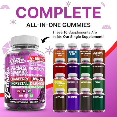 Clean Nutra Vbiotic Gummies – Cranberry, Schachtelhalm, D-Mannose, UVA-Ursi, probiotischer Komplex, Enzymkomplex, 60 Stück (2er-Pack)