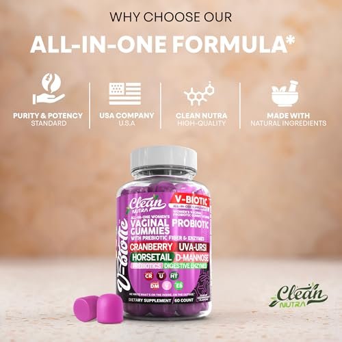 Clean Nutra Vbiotic Gummies – Cranberry, Schachtelhalm, D-Mannose, UVA-Ursi, probiotischer Komplex, Enzymkomplex, 60 Stück (2er-Pack)