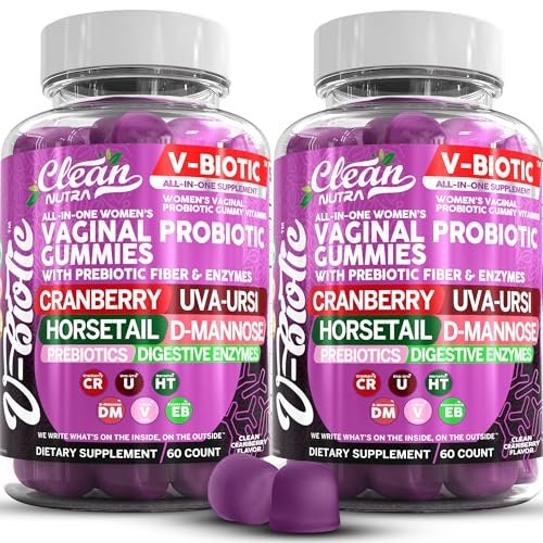 Clean Nutra Vbiotic Gummies – Cranberry, Schachtelhalm, D-Mannose, UVA-Ursi, probiotischer Komplex, Enzymkomplex, 60 Stück (2er-Pack)
