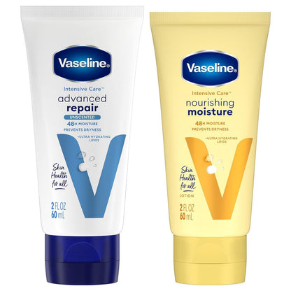 Vaseline Intensive Care Lotion Bundle – Advanced Repair Unscented & Nourishing Moisture für extrem trockene Haut, 2er-Pack (2 x 59 ml)