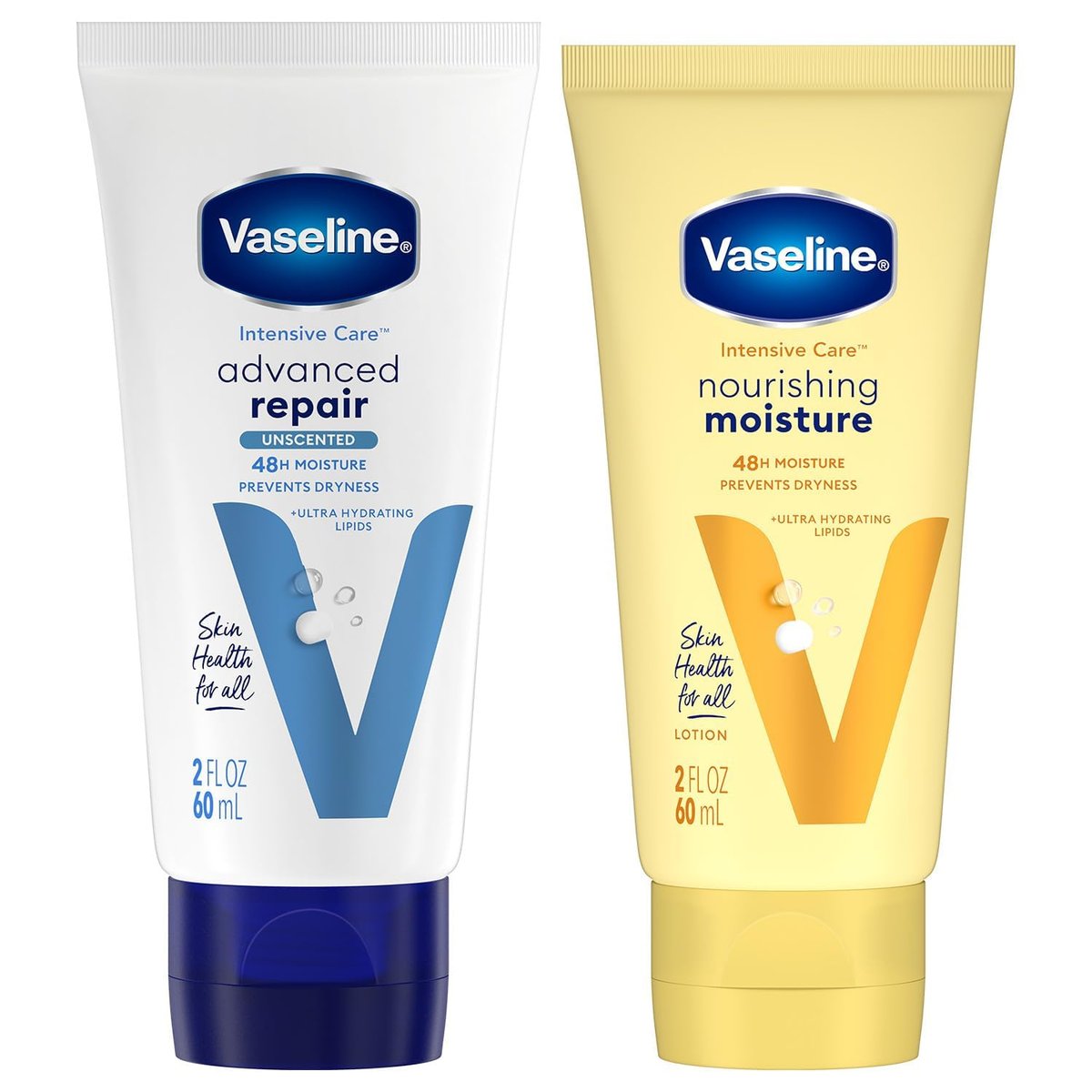 Vaseline Intensive Care Lotion Bundle – Advanced Repair Unscented & Nourishing Moisture für extrem trockene Haut, 2er-Pack (2 x 59 ml)