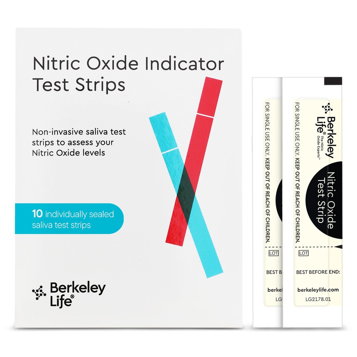 Berkeley Life Nitric Oxide Teststreifen – Heimtest-Kit zur Speichelmessung des Stickoxidspiegels für Männer & Frauen – 10 einzeln versiegelte Indikatorstreifen
