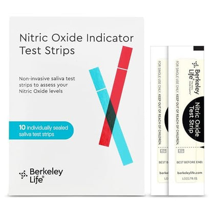 Berkeley Life Nitric Oxide Teststreifen – Heimtest-Kit zur Speichelmessung des Stickoxidspiegels für Männer & Frauen – 10 einzeln versiegelte Indikatorstreifen