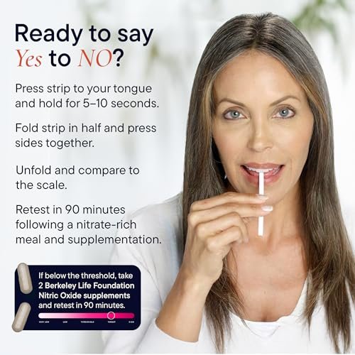 Berkeley Life Nitric Oxide Teststreifen – Heimtest-Kit zur Speichelmessung des Stickoxidspiegels für Männer & Frauen – 10 einzeln versiegelte Indikatorstreifen