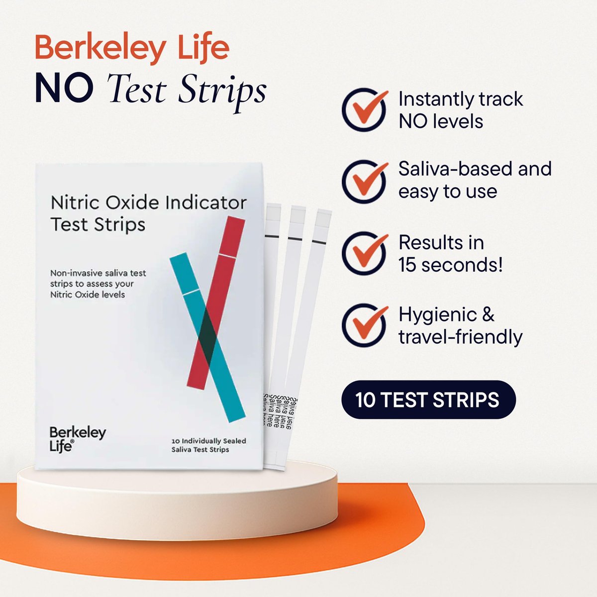 Berkeley Life Nitric Oxide Teststreifen – Heimtest-Kit zur Speichelmessung des Stickoxidspiegels für Männer & Frauen – 10 einzeln versiegelte Indikatorstreifen