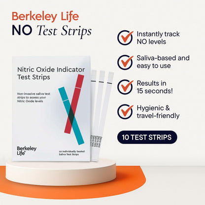Berkeley Life Nitric Oxide Teststreifen – Heimtest-Kit zur Speichelmessung des Stickoxidspiegels für Männer & Frauen – 10 einzeln versiegelte Indikatorstreifen