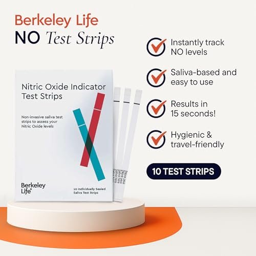 Berkeley Life Nitric Oxide Teststreifen – Heimtest-Kit zur Speichelmessung des Stickoxidspiegels für Männer & Frauen – 10 einzeln versiegelte Indikatorstreifen