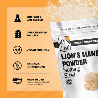 It's Just! - Löwenmähnen-Pilzpulver, natürliches Roh-Superfood, Gehirnunterstützung, Immunsystem, Energie, Non-GMO, 227g