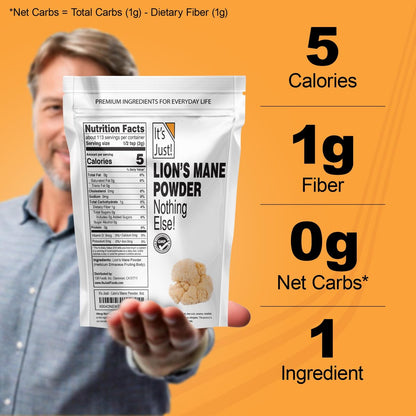 It's Just! - Löwenmähnen-Pilzpulver, natürliches Roh-Superfood, Gehirnunterstützung, Immunsystem, Energie, Non-GMO, 227g