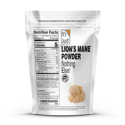It's Just! - Löwenmähnen-Pilzpulver, natürliches Roh-Superfood, Gehirnunterstützung, Immunsystem, Energie, Non-GMO, 227g