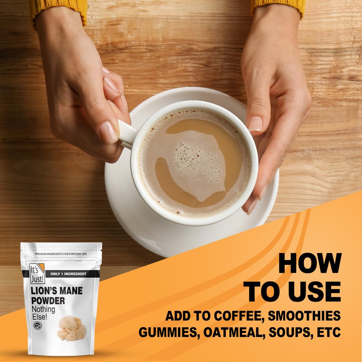 It's Just! - Löwenmähnen-Pilzpulver, natürliches Roh-Superfood, Gehirnunterstützung, Immunsystem, Energie, Non-GMO, 227g