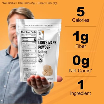 It's Just! - Löwenmähnen-Pilzpulver, natürliches Roh-Superfood, Gehirnunterstützung, Immunsystem, Energie, Non-GMO, 227g