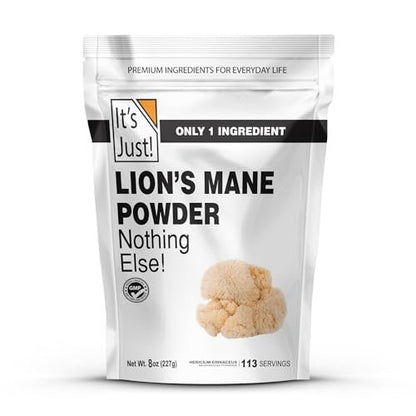 It's Just! - Löwenmähnen-Pilzpulver, natürliches Roh-Superfood, Gehirnunterstützung, Immunsystem, Energie, Non-GMO, 227g