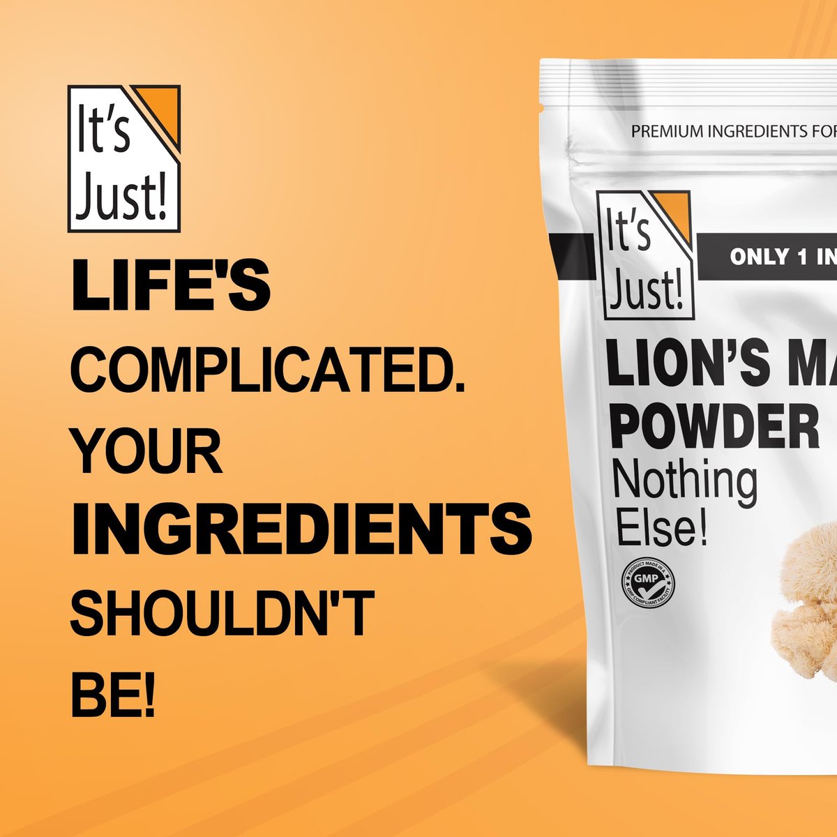 It's Just! - Löwenmähnen-Pilzpulver, natürliches Roh-Superfood, Gehirnunterstützung, Immunsystem, Energie, Non-GMO, 227g