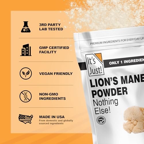 It's Just! - Löwenmähnen-Pilzpulver, natürliches Roh-Superfood, Gehirnunterstützung, Immunsystem, Energie, Non-GMO, 227g