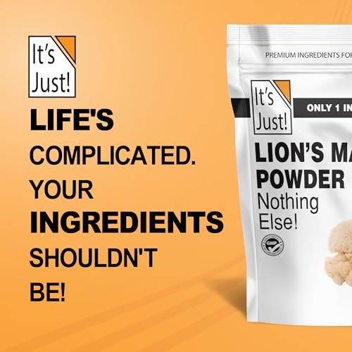 It's Just! - Löwenmähnen-Pilzpulver, natürliches Roh-Superfood, Gehirnunterstützung, Immunsystem, Energie, Non-GMO, 227g