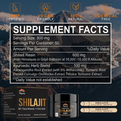 Shilajit Pure Himalayan Organic Resin - 800mg Gold Grade Shilajit Resin mit Fulvinsäure & 85+ Spurenelementen für Energie, Stärke & Immunität, Shilajit für Männer & Frauen, 800mg