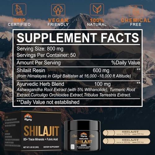 Shilajit Pure Himalayan Organic Resin - 800mg Gold Grade Shilajit Resin mit Fulvinsäure & 85+ Spurenelementen für Energie, Stärke & Immunität, Shilajit für Männer & Frauen, 800mg
