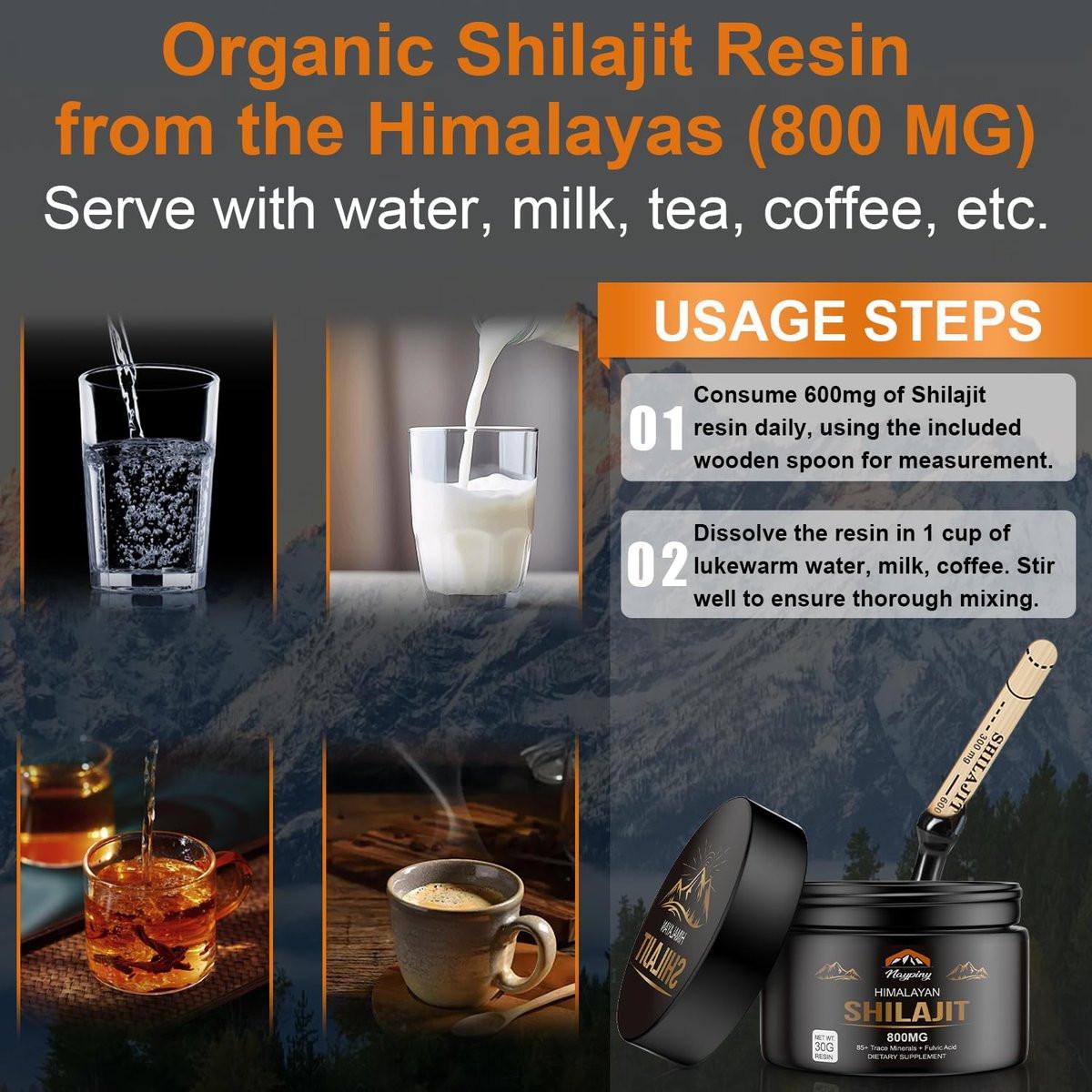 Shilajit Pure Himalayan Organic Resin - 800mg Gold Grade Shilajit Resin mit Fulvinsäure & 85+ Spurenelementen für Energie, Stärke & Immunität, Shilajit für Männer & Frauen, 800mg