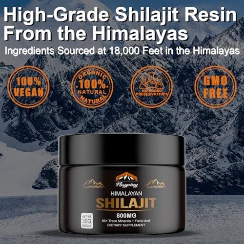 Shilajit Pure Himalayan Organic Resin - 800mg Gold Grade Shilajit Resin mit Fulvinsäure & 85+ Spurenelementen für Energie, Stärke & Immunität, Shilajit für Männer & Frauen, 800mg