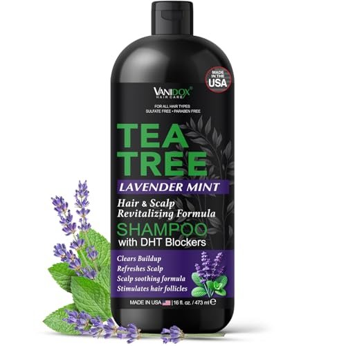 VANIDOX Teebaumöl Shampoo mit Lavendel & Minze – DHT-Blocker-Mischung – Sanfte Reinigung der Kopfhaut, hilft bei Ablagerungen und Schuppen – für Männer und Frauen – hergestellt in USA – 473 ml