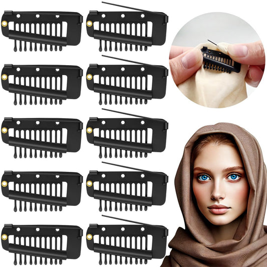 Jaasuee 10 Stück Sicherheitsnadel-Snap-Kamm-Haarklammern für Dupatta, Turban, Schal, Hochzeitsschleier und Perücke – Sichere Kopftuchklammern mit Zähnen für zuverlässigen Halt